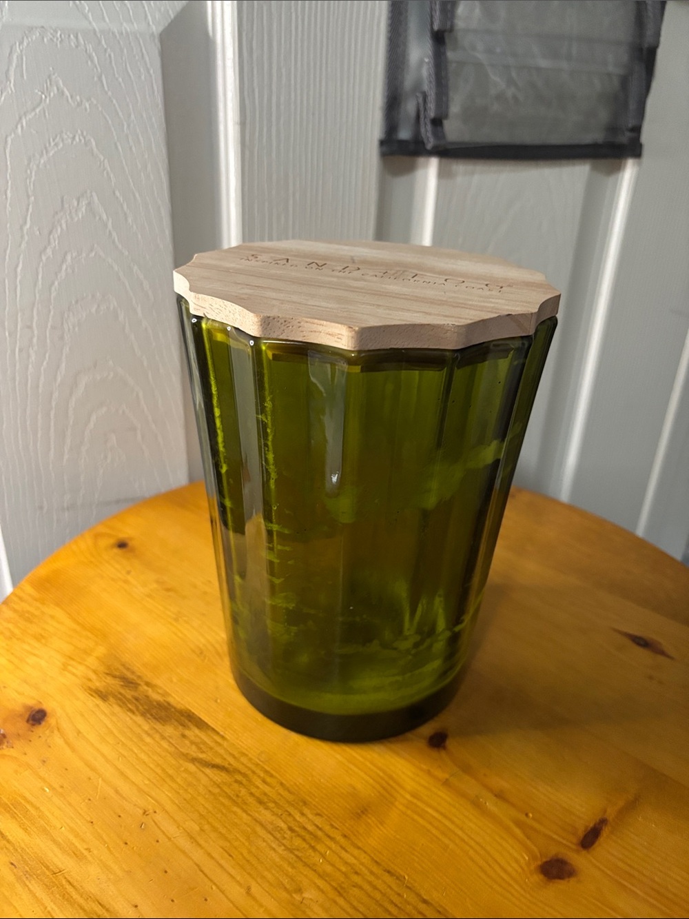 Sand+Fog Green Ribbed Glass Jar with Wood Lid (no candle!